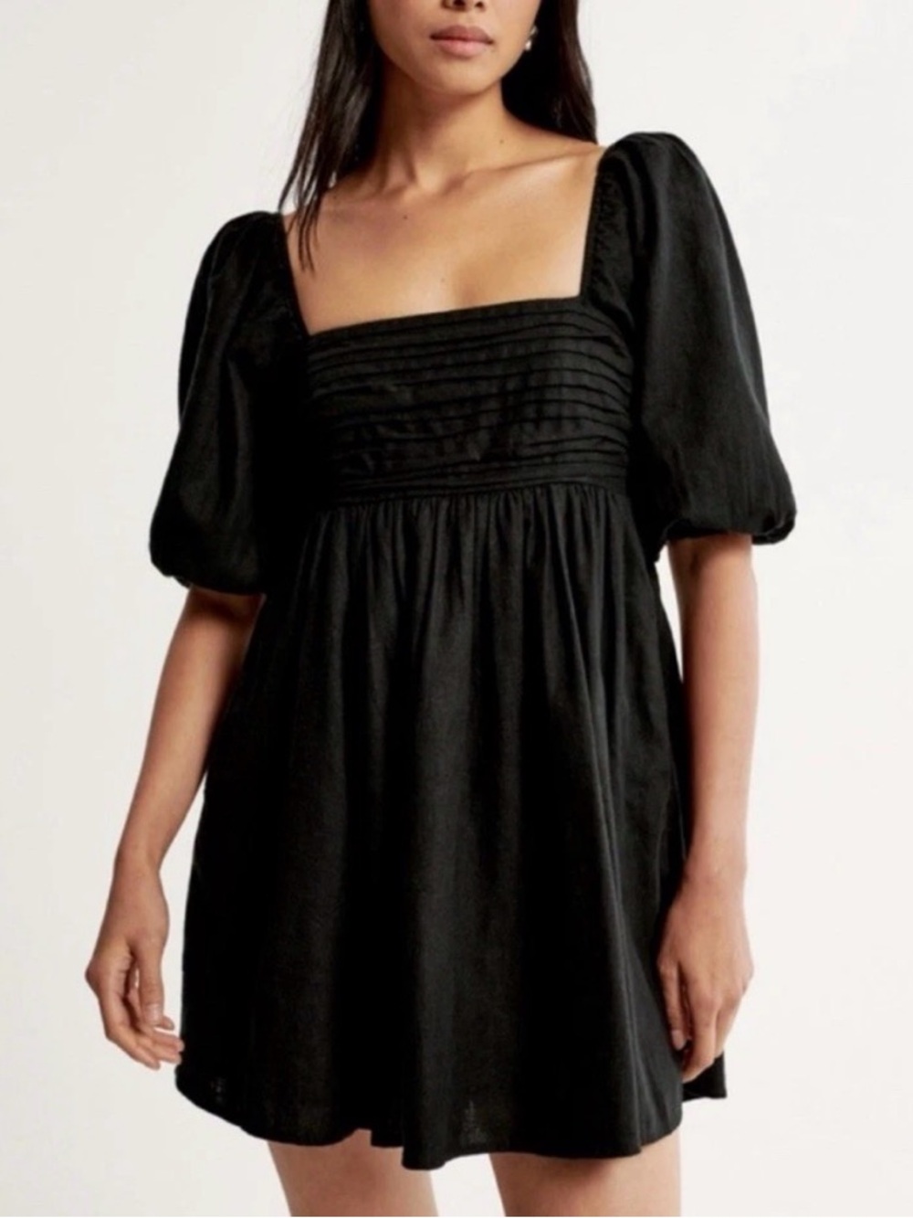 Abercrombie & Fitch Black Square Neck Puff Sleeve Babydoll Dress Medium/Tall
